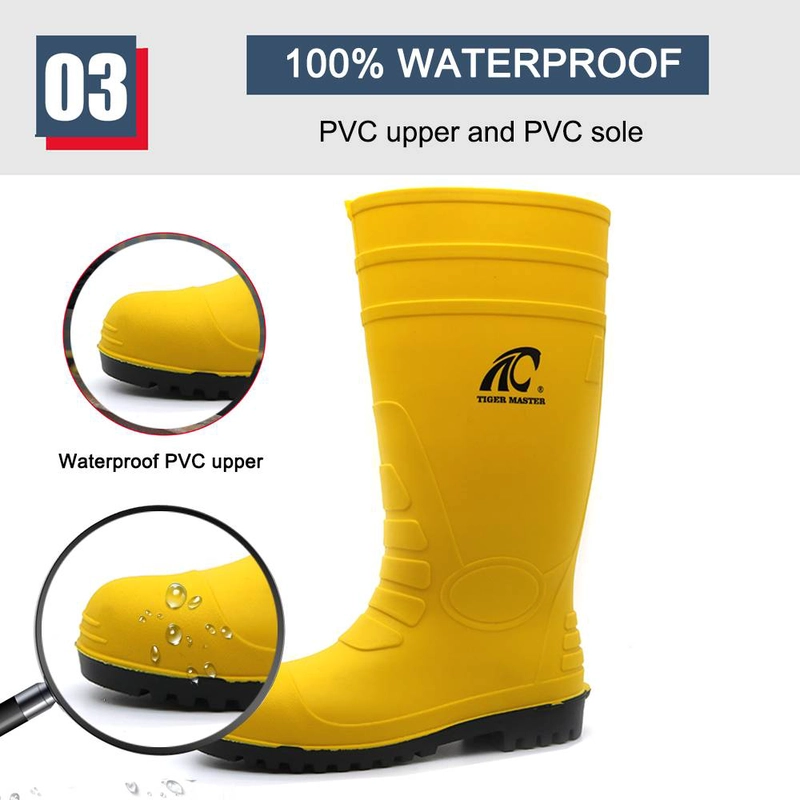 中国 GB08 CE 防滑防水黄色 pvc 钢头安全雨鞋 制造商