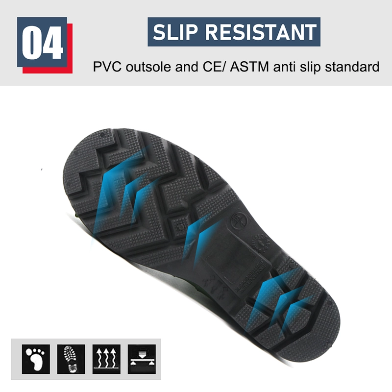 China GBA grüne, wasserdichte CE-Knöchel-PVC-Sicherheitsregenstiefel mit Stahlkappe Hersteller