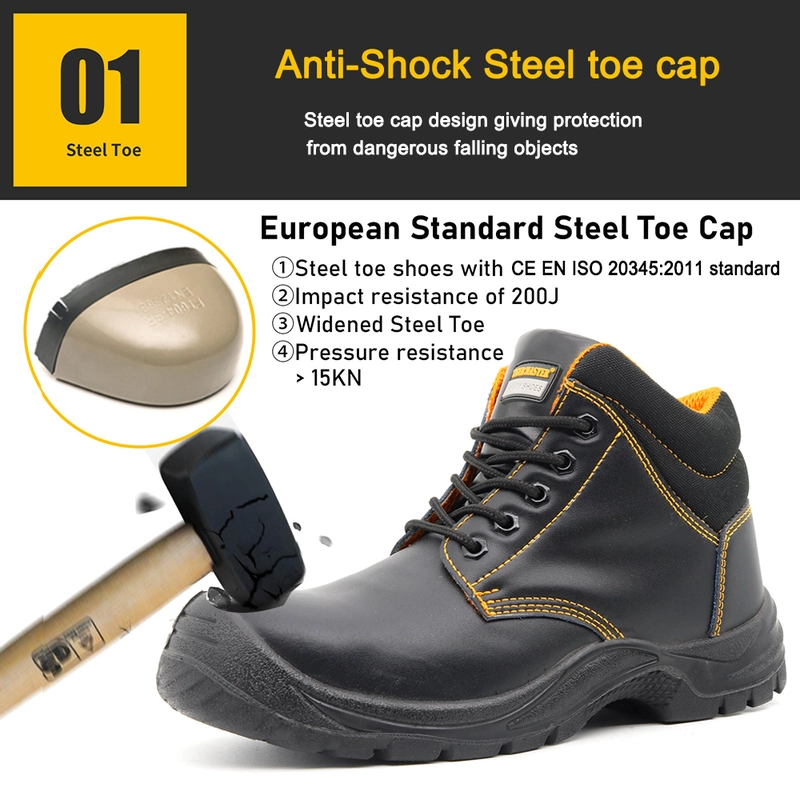 Chine TM074 Chaussures de sécurité en cuir noir antidérapantes pour hommes avec embout en acier pour la construction fabricant
