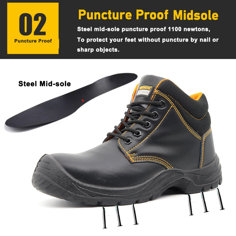 Chine TM074 Chaussures de sécurité en cuir noir antidérapantes pour hommes avec embout en acier pour la construction fabricant