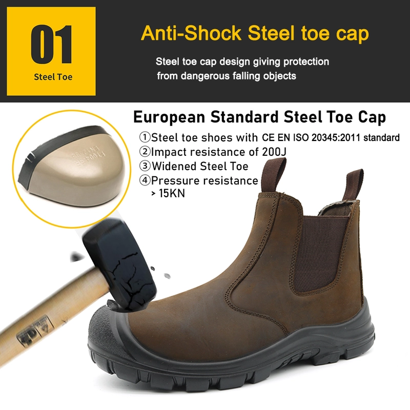China TM160 Brown leather steel toe puncture proof men safety shoes without lace manufacturer