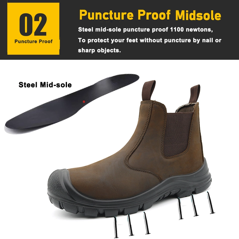 China TM160 Brown leather steel toe puncture proof men safety shoes without lace manufacturer