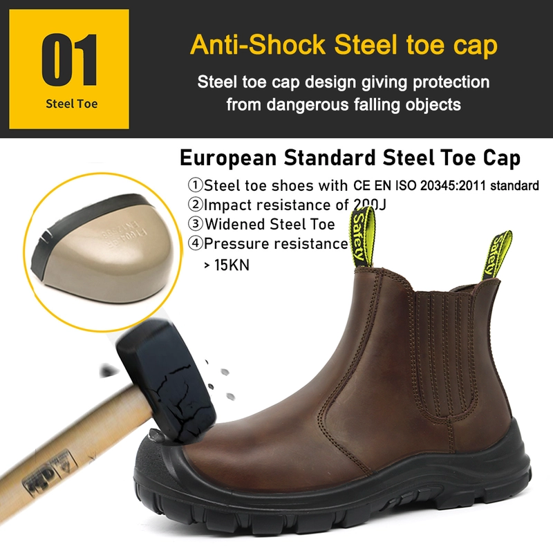 China TM168 Brown cow leather PU sole steel toe men safety shoes without laces manufacturer
