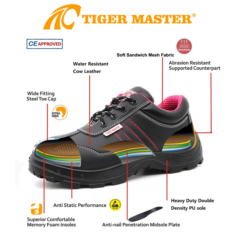 China TM077L Schwarze, pannensichere Stahlkappe, günstige Sicherheitsschuhe für Damen Hersteller