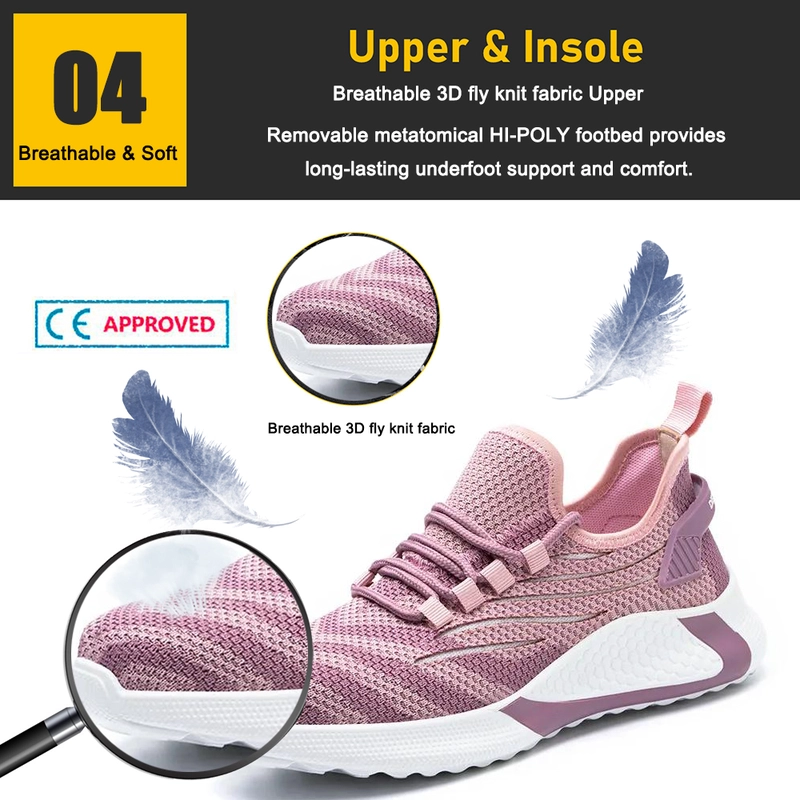 China Tênis antiderrapante TM3058 antiderrapante para evitar furos com biqueira de aço moda tênis de segurança rosa para mulheres fabricante