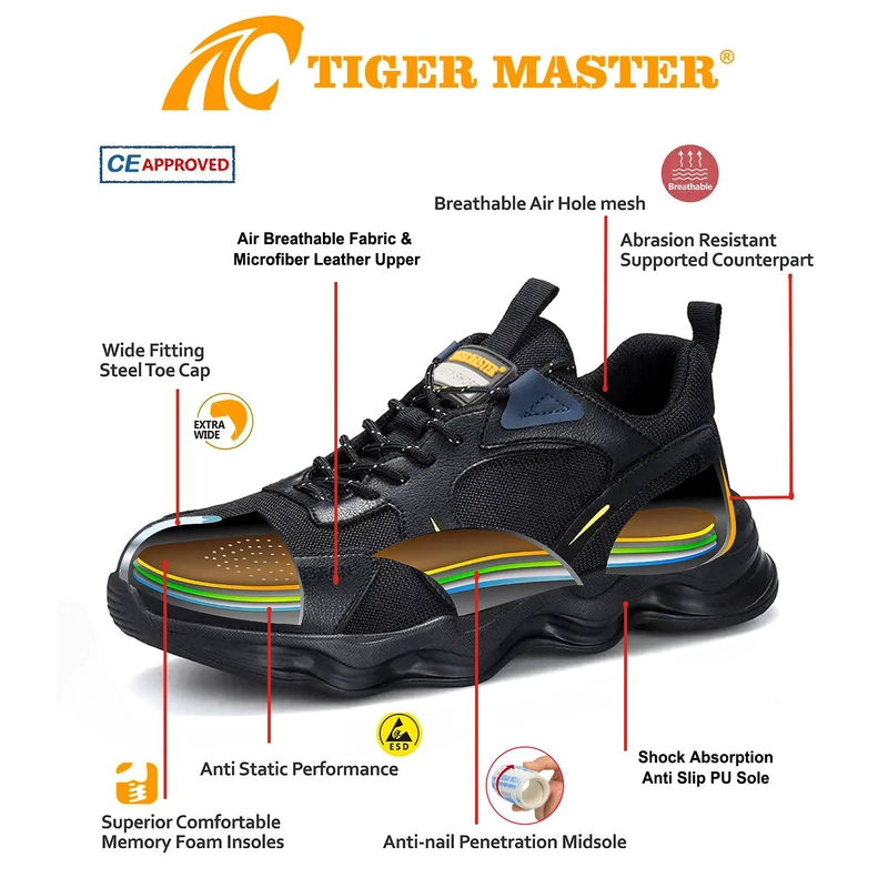 中国 TM3070 Wear resistant anti slip rubber sole steel toe fashion safety shoes sport - COPY - 4a66m5 制造商
