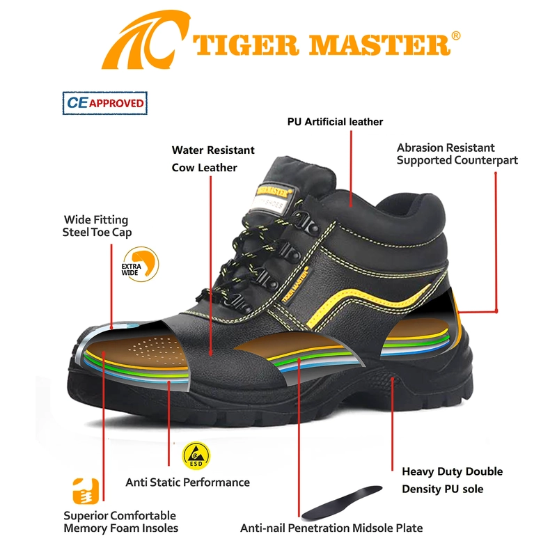 中国 TM3085 黑色防滑廉价防刺穿钢头男式工业安全鞋 制造商