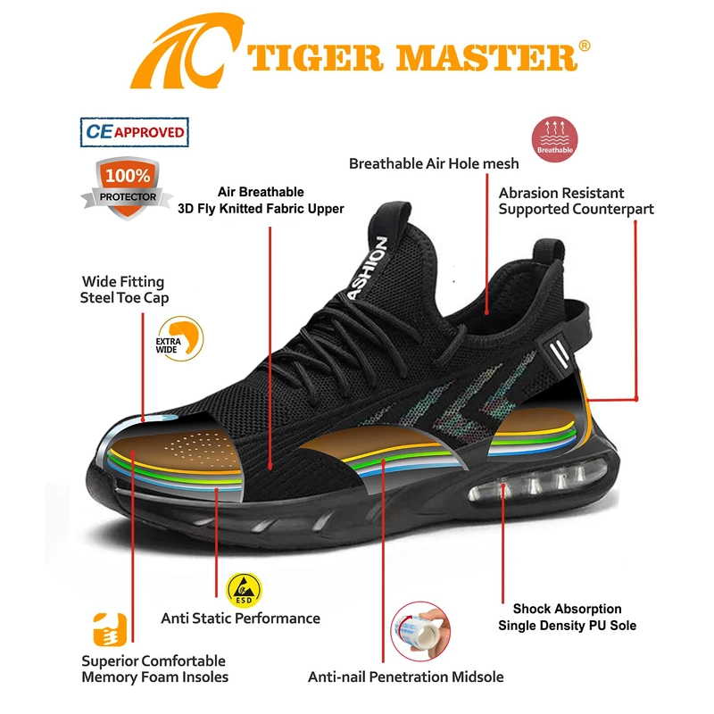 China TM3088 Shock absorber PU sole steel toe sports safety shoes for men light weight manufacturer