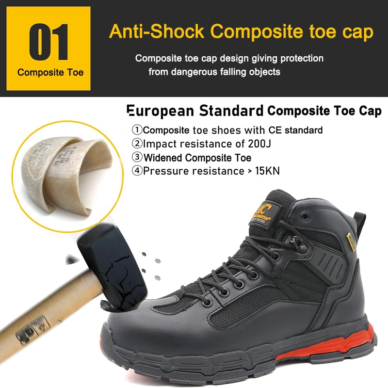 Chine TM177 Chaussures de sécurité imperméables à bout composite en cuir de vache noir pour hommes fabricant