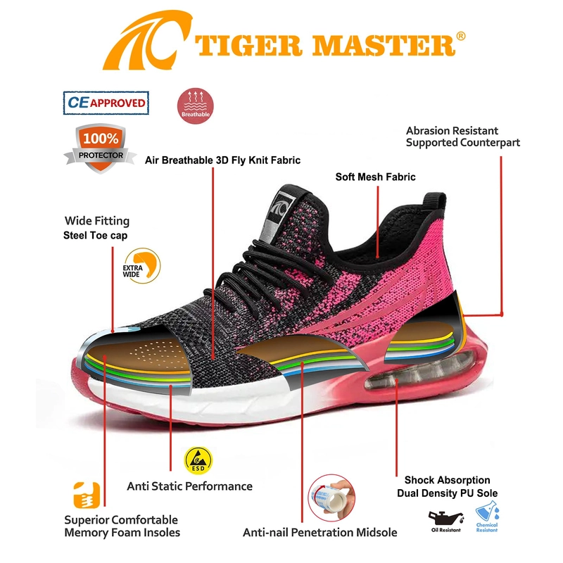 China TM3136 Air cushioned puncture-proof steel toe pink safety shoes women manufacturer