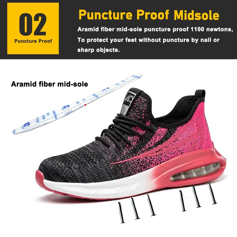 China TM3136 Air cushioned puncture-proof steel toe pink safety shoes women manufacturer