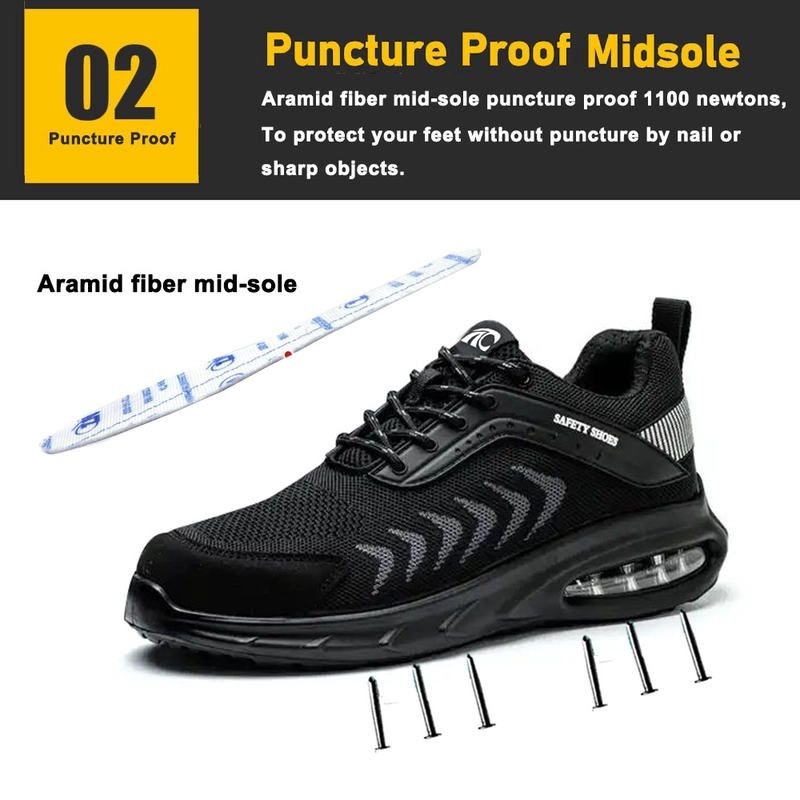 Chine TM3142 Chaussures de sécurité de travail respirantes à bout en acier légères noires pour hommes fabricant