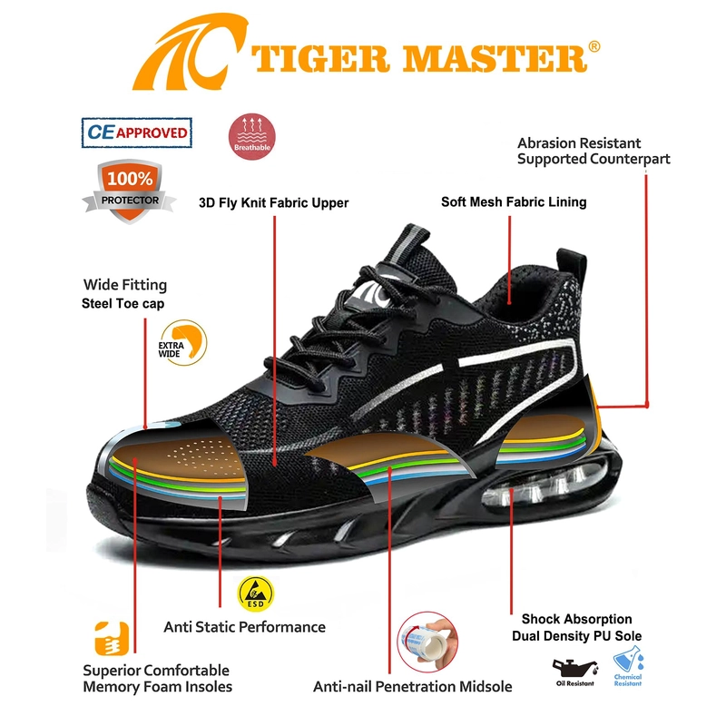 Chine TM3149 Chaussures de sport de sécurité antidérapantes à coussin d'air et embout en acier pour hommes fabricant