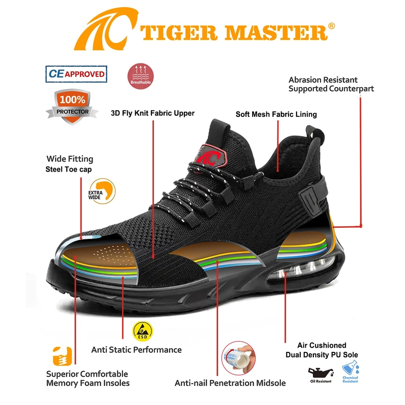 Chine TM3151 noir empêchent les chaussures de sécurité de travail légères à bout en acier pour hommes fabricant