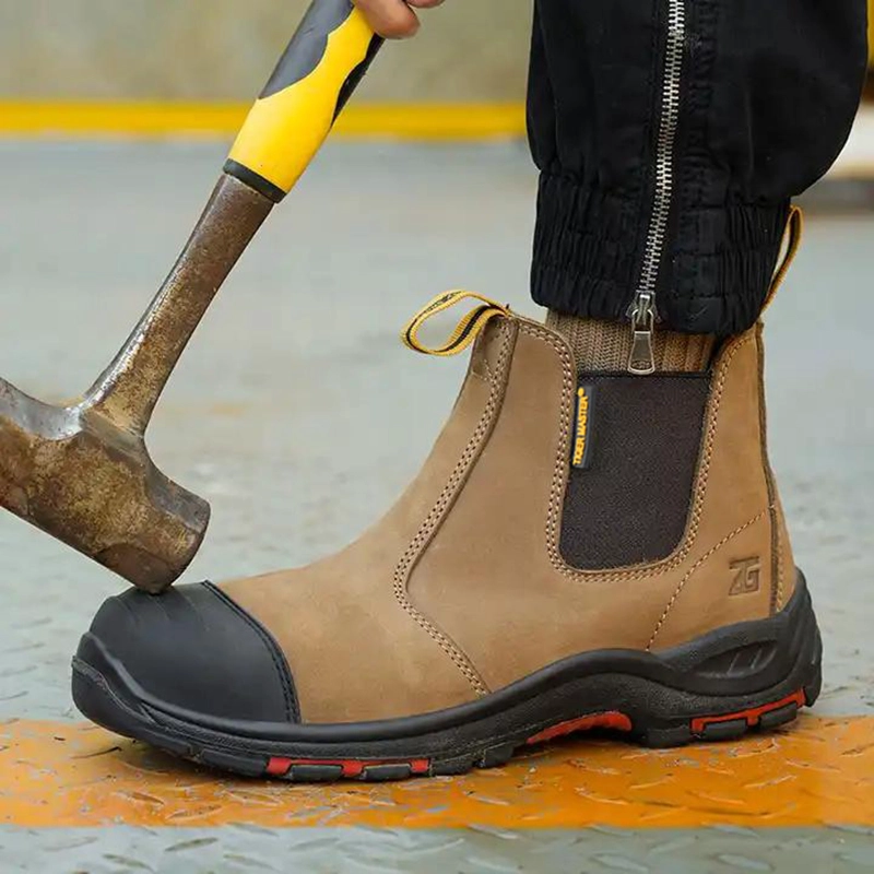 China TM117 Botas de segurança industrial masculinas de couro marrom com biqueira composta de óleo fabricante