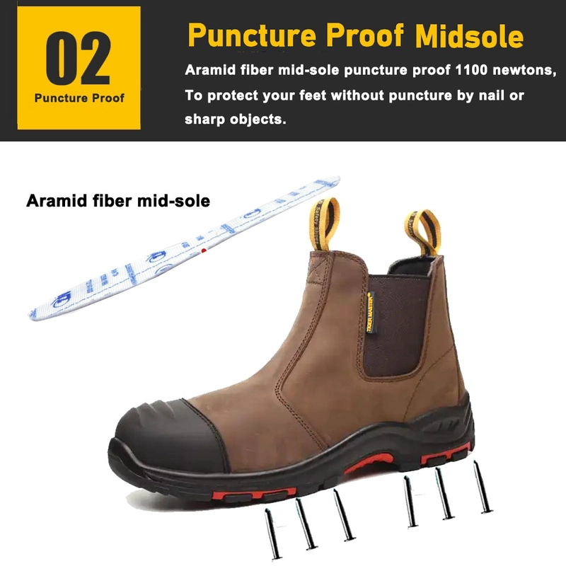 China TM117 Botas de segurança industrial masculinas de couro marrom com biqueira composta de óleo fabricante