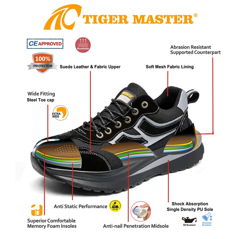 Chine TM3164 chaussures de sécurité de travail anti-perforation à semelle en PU antidérapante avec embout en acier pour hommes fabricant