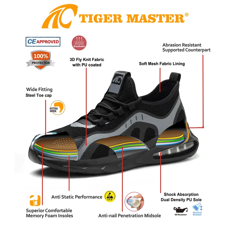 porcelana TM3165 Zapatillas de seguridad ligeras antipinchazos con amortiguación de aire y puntera de acero fabricante