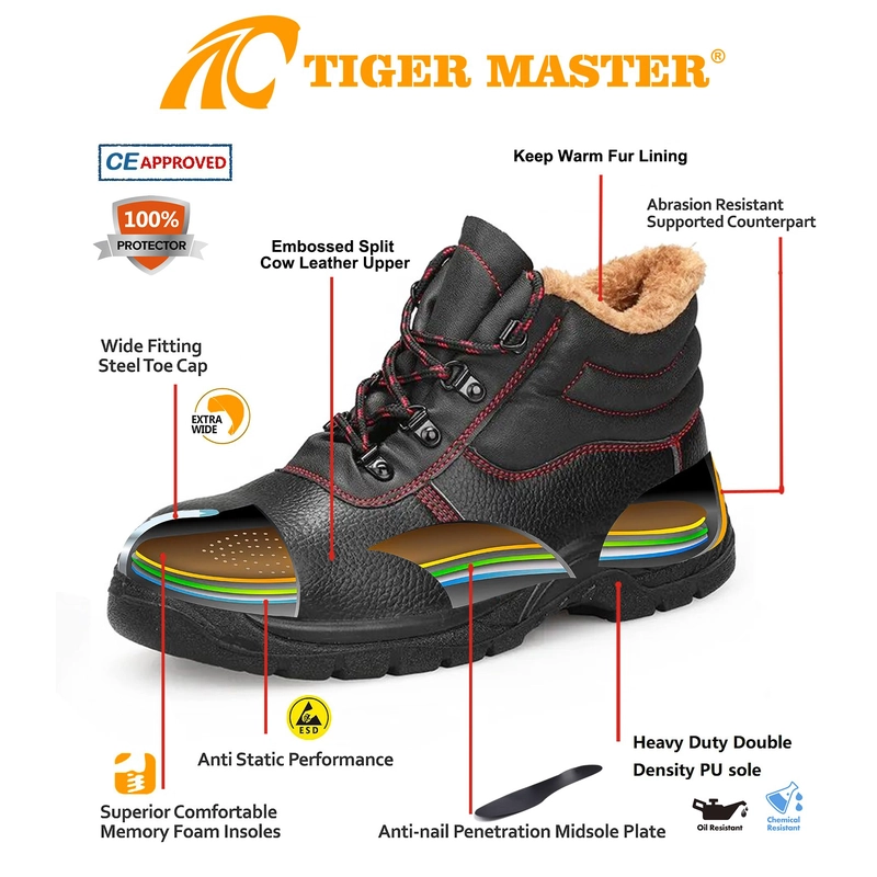 China TM3170 Sapatos de segurança de inverno para trabalho com biqueira de aço preto para construção masculina fabricante