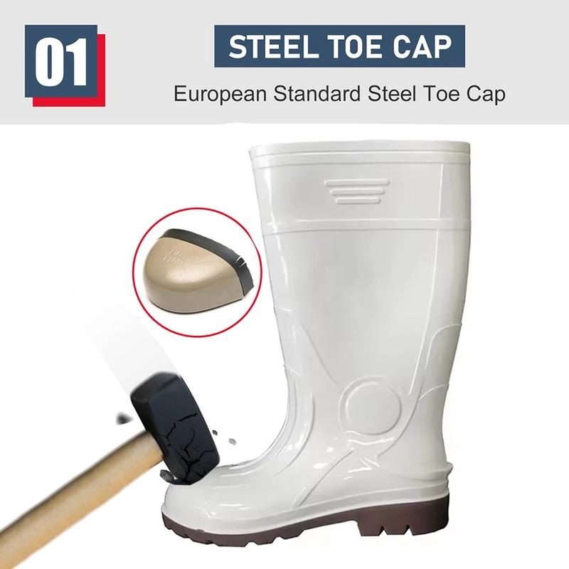 China GB07-5 Waterproof anti slip food industry white shiny pvc safety rain boots manufacturer