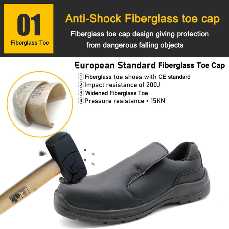 porcelana TM079 New anti-skid fiberglass toe puncture proof white kitchen safety shoes without lace - COPY - ngjdj0 fabricante