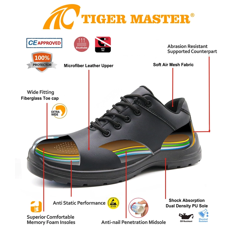 porcelana TM084-1 Nuevos zapatos de seguridad de cocina negros antideslizantes con punta de fibra de vidrio a prueba de pinchazos fabricante