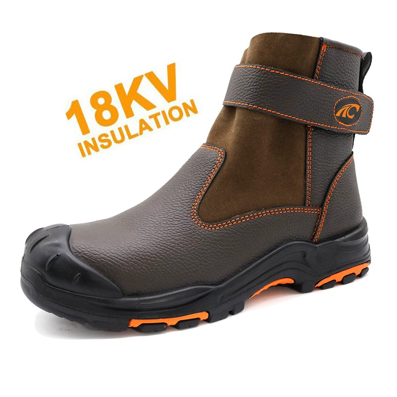 Cina TM3215 Scarpe di sicurezza elettriche isolanti antiforatura 18kv con punta in fibra di vetro marrone per saldatura produttore