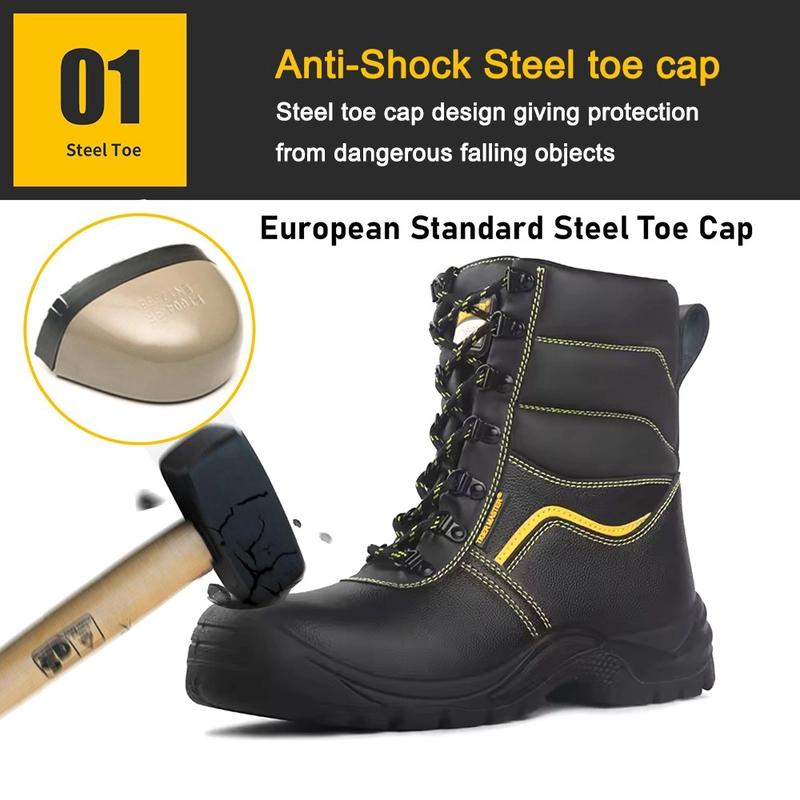China TM3222 high-top steel toe anti puncture leather safety shoes for construction manufacturer