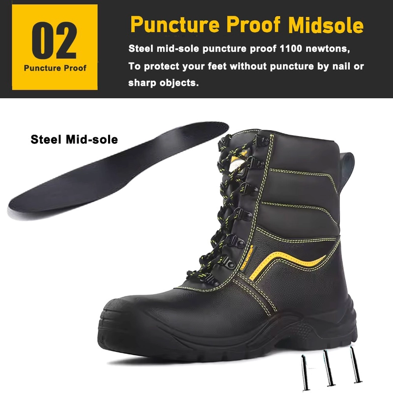 China TM3222 high-top steel toe anti puncture leather safety shoes for construction manufacturer