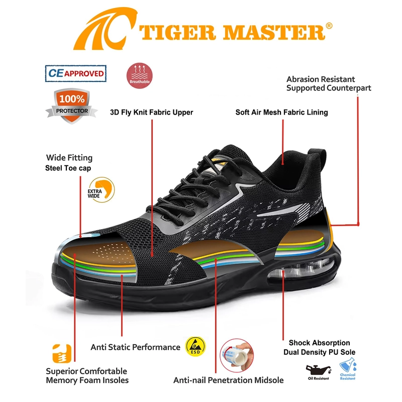 porcelana TM3238 Zapatos deportivos de seguridad antipinchazos con punta de acero y amortiguación de aire para hombres fabricante