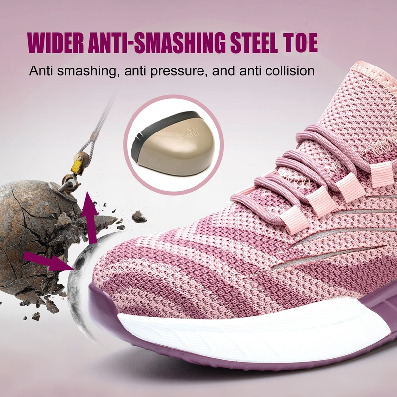China TM3257 Air cushioned steel toe sport type safety shoes pink for women manufacturer