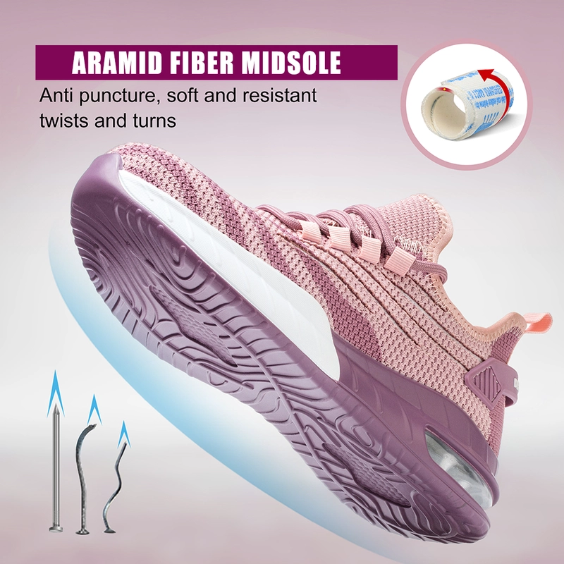 China TM3257 Air cushioned steel toe sport type safety shoes pink for women manufacturer