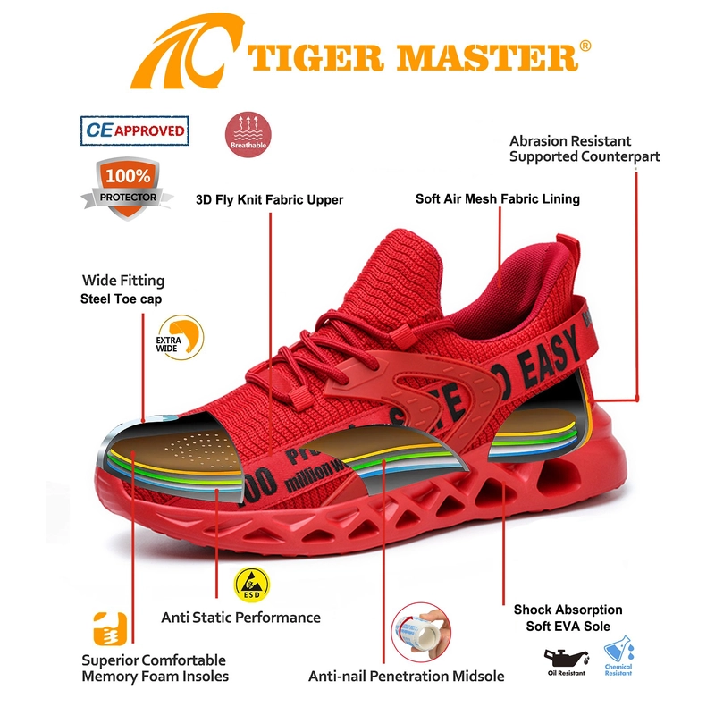 porcelana TM262 zapatos de seguridad deportivos de moda rojos antipinchazos con punta de acero para mujer fabricante