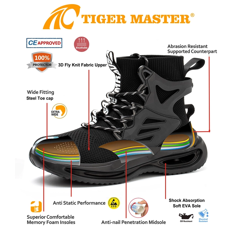 Chine Chaussures de sport de sécurité pour hommes, anti-perforation, cheville haute, bout en acier, à la mode, TM3263 fabricant