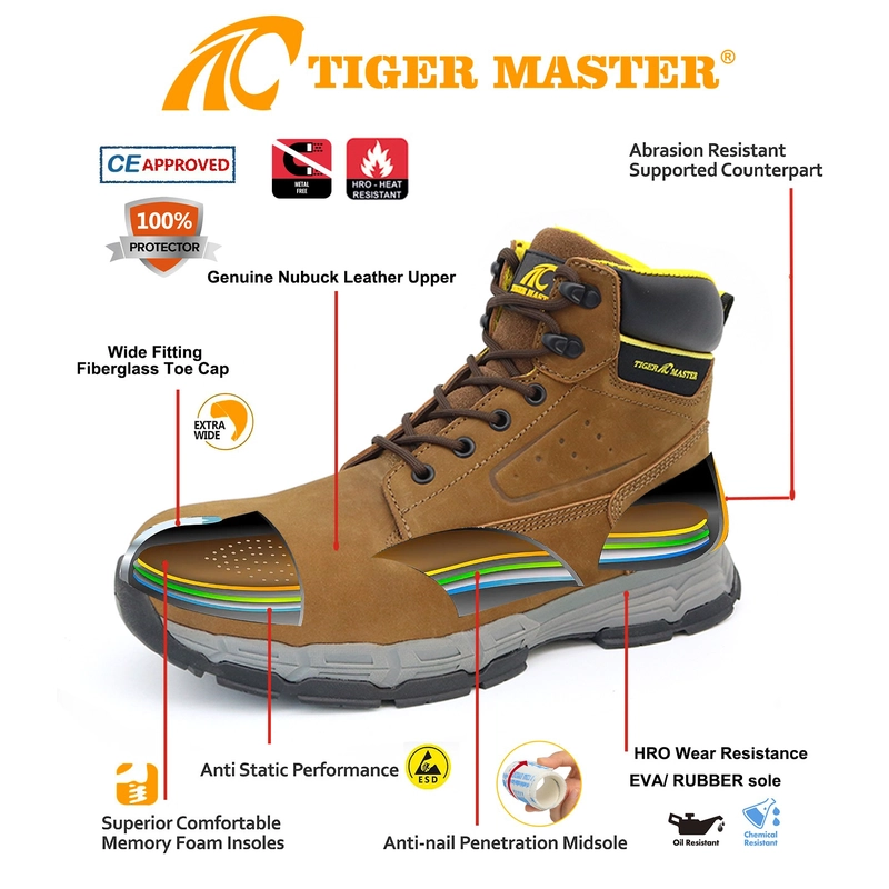 中国 TM183 Tiger master 玻璃纤维脚趾防刺穿安全防护靴 制造商