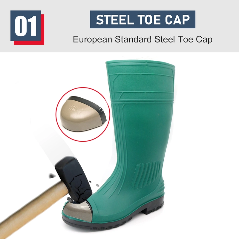 China GB38 Green Steel Toe Anti Puncture Pvc Safety Rain Boots Waterproof manufacturer