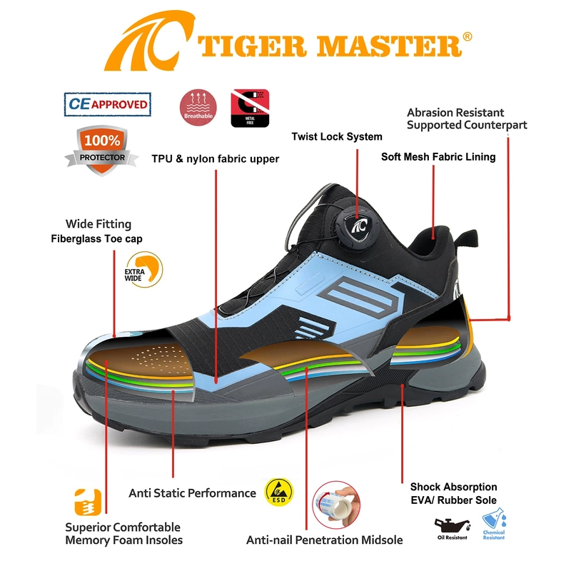 Chine TM2029 Twist Lock Fiberglass Toe Toe Sport Safety Chaussures pour hommes fabricant