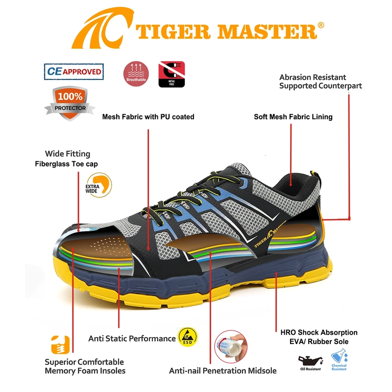 China TM2035-2 Anti-Skid-Glasfaser-Zehen Anti-statische Workshop Sportsicherheitsschuhe Hersteller