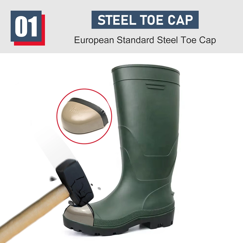 China GB20 Green Long Lightweight Pvc Safety Rain Gumboots for Work manufacturer