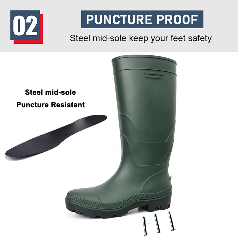 China GB20 Green Long Lightweight Pvc Safety Rain Gumboots for Work manufacturer