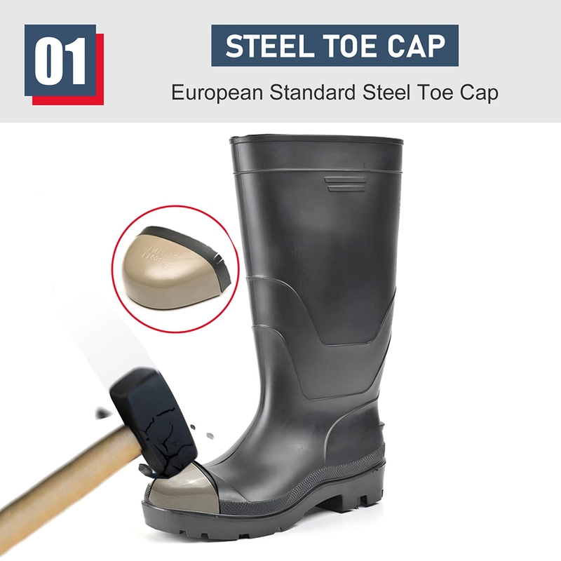 China GB20 Black Steel Toe Anti Puncture Safety PVC Knee Rain Boots manufacturer