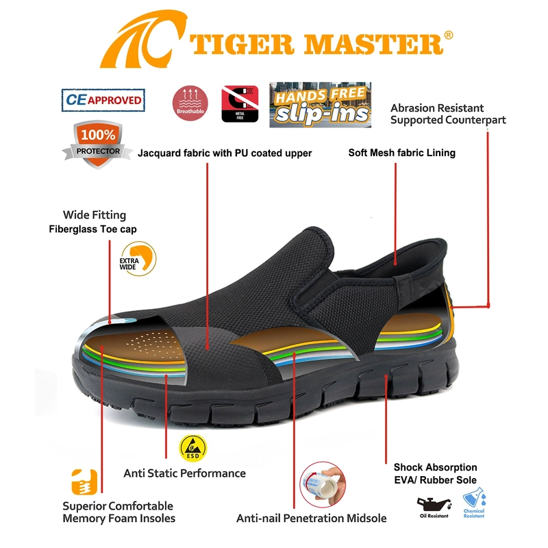 porcelana TM2022 Slip-Ins Nuevos zapatos de seguridad contra el deslizamiento con el dedo del pie de fibra de vidrio para la logística fabricante