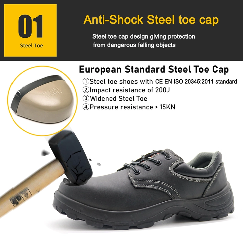 porcelana TM010 Zapatos de trabajo de construcción de cuero negro con entornos de acero de acero de acero fabricante