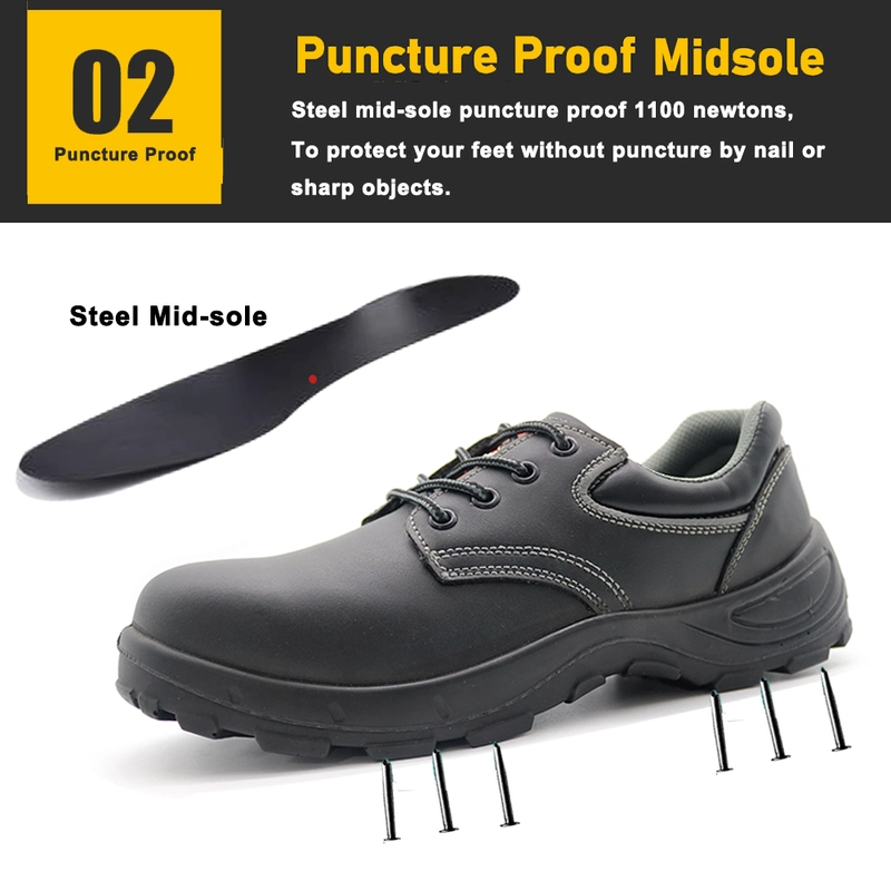 porcelana TM010 Zapatos de trabajo de construcción de cuero negro con entornos de acero de acero de acero fabricante