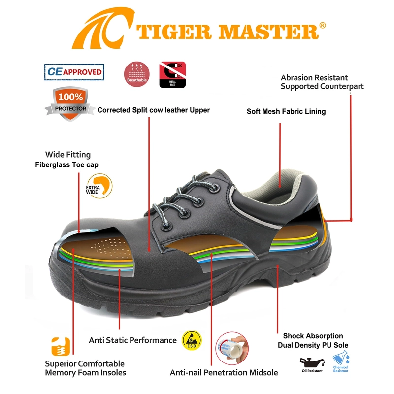 China TM010-2 Anti-slip glasvezel teen punctie-proof unisex veiligheidsschoenen metaal gratis fabrikant