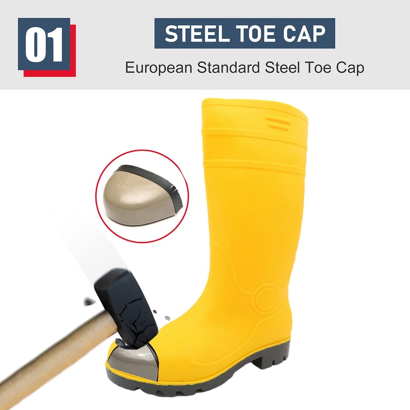 China GB42-1 Waterproof Steel toe Puncture-proof Yellow PVC Safety Gumboots Slip Resistant manufacturer
