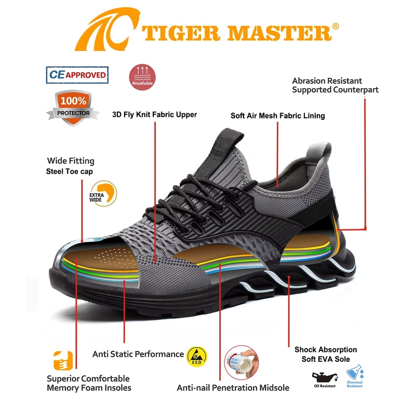 China TM3201 EU Steel Toe Anti-punctura Soft Leve Calçado de segurança esportiva para armazém fabricante