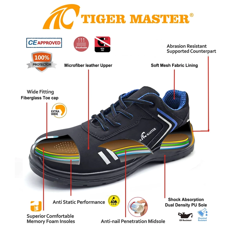 porcelana TM275L Zapatos de seguridad antideslizantes con punta de fibra de vidrio a prueba de pinchazos sin metal para unisex fabricante