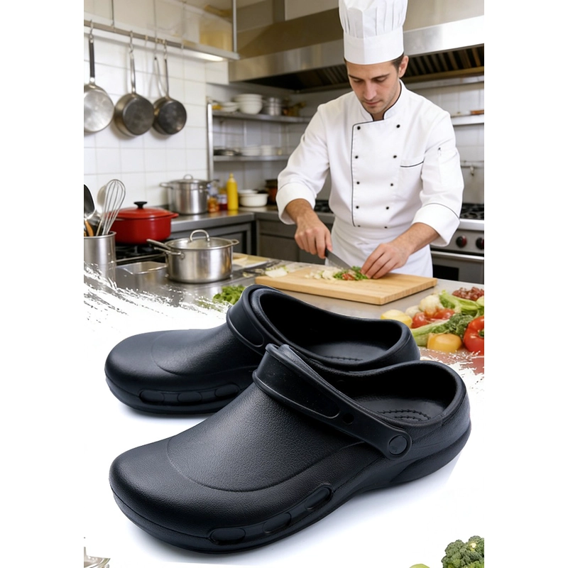 porcelana TM3396 Zapatos de trabajo de chef EVA ligeros y resistentes al deslizamiento de aceite para cocina de restaurante fabricante