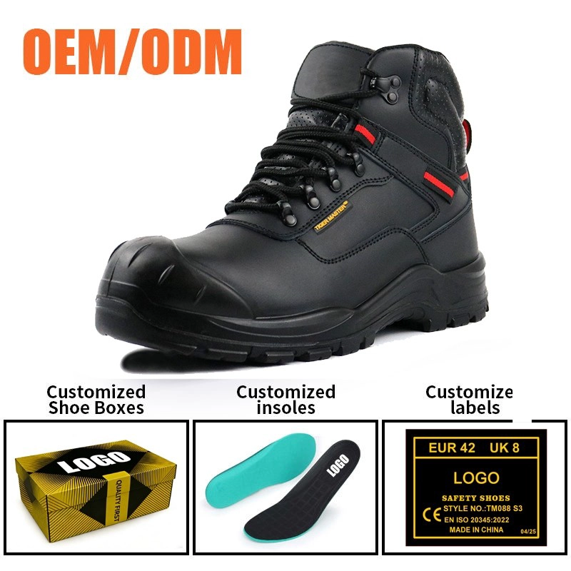 Китай TM071 Anti-slip Steel Toe Puncture-proof Leather Industrial Safety Shoes Black - COPY - sa69v1 производителя